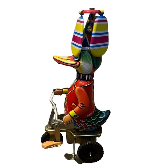 Vintage Inspired Duck on a Tricycle Metal Wind-Up Tin Toy - Picture 2 of 13
